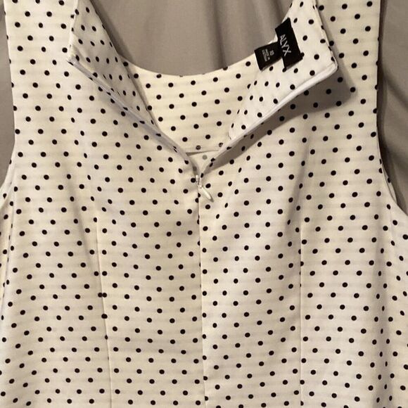 ALVX Dress Women Size 18 Sleeveless White With Black Dots With Zipper In Back - Picture 5 of 8